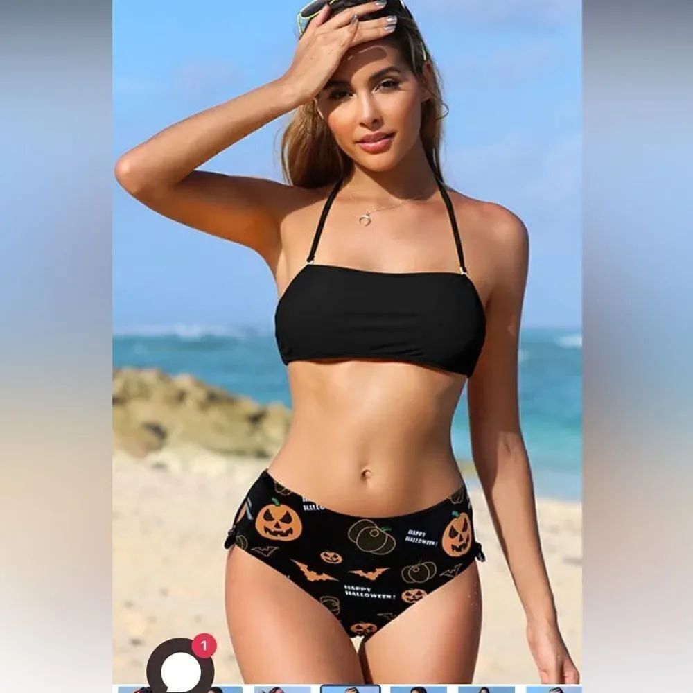 SHEKINI High Waisted Side Cutout Bottom Bandeau Bikini M NWT